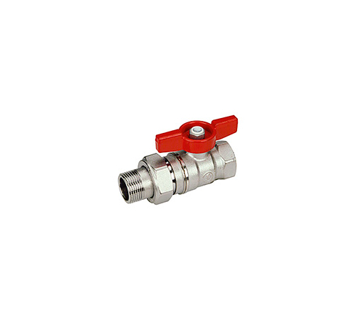 Кран шаровой Ду15 1/2"x1/2" с отводом, резьба внутренняя/наружная, стандартный проход, хромированный, ручка - бабочка красная GIACOMINI R259D (R259Y003)
