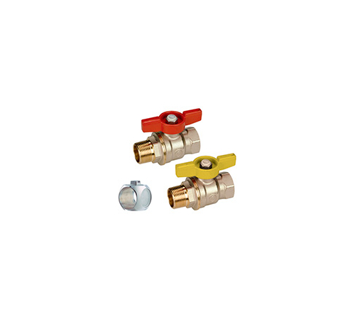 Кран шаровой для газа Giacomini полнопроходной R914 1" с шаром DADO©, резьба внутренняя/наружная, никелированный, ручка - бабочка красная или жёлтая (R914X005) товар не поставляется