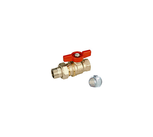 Кран шаровой Giacomini с отводом полнопроходной 1"x1 1/4" с шаром DADO©, резьба внутренняя/наружная, никелированный, ручка - бабочка красная (R919X008)