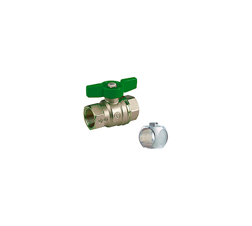 Кран шаровой GIACOMINI полнопроходной с шаром DADO©, для питьевой воды, усиленная модель, резьба внутренняя/внутренняя, никелированный, ручка - бабочка зеленая. (R951WX005)