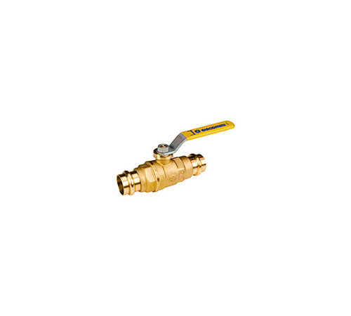 Кран шаровой GIACOMINI полнопроходной, соединения под пресс, с желтым уплотнительным кольцом, соответствует EN549 и EN682 для газовых систем и углеводородных жидкостей, рычаг желтый, нехромированный (R850VY104)